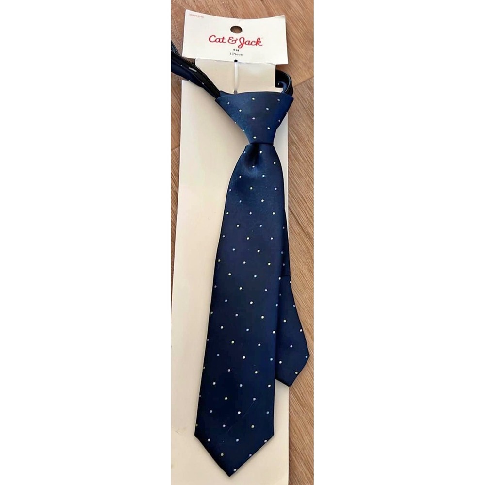 Cat & Jack NWT Boys Navy Blue Polka Dot Zipper Tie S/M